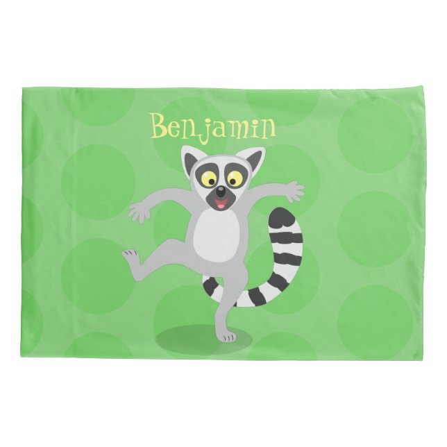 Cute ring tail lemur dancing cartoon illustration pillowcase (Back)