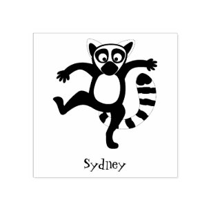 Cute ring tail lemur dancing cartoon illustration rubber stamp