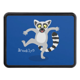 Cute ring tail lemur dancing cartoon illustration trailer hitch cover