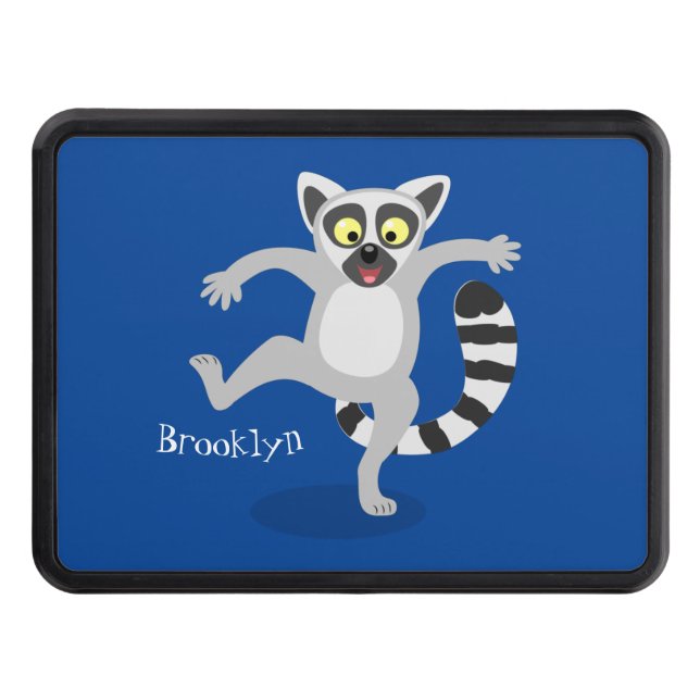 Cute ring tail lemur dancing cartoon illustration trailer hitch cover (Front)