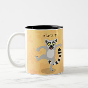 Cute ring tail lemur dancing cartoon illustration Two-Tone coffee mug