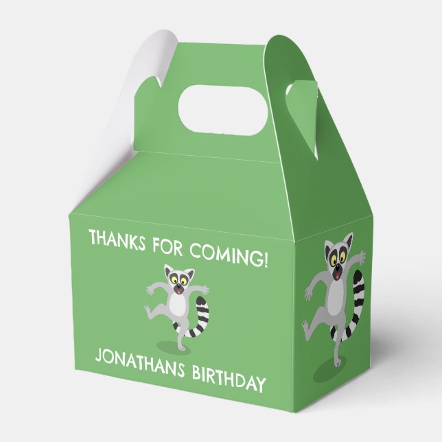 Cute ring tail lemur personalized cartoon birthday favor box (Front Side)