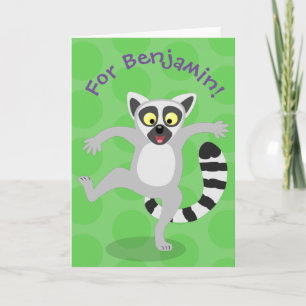 Cute ring tail memory dancing cartoon illustration card