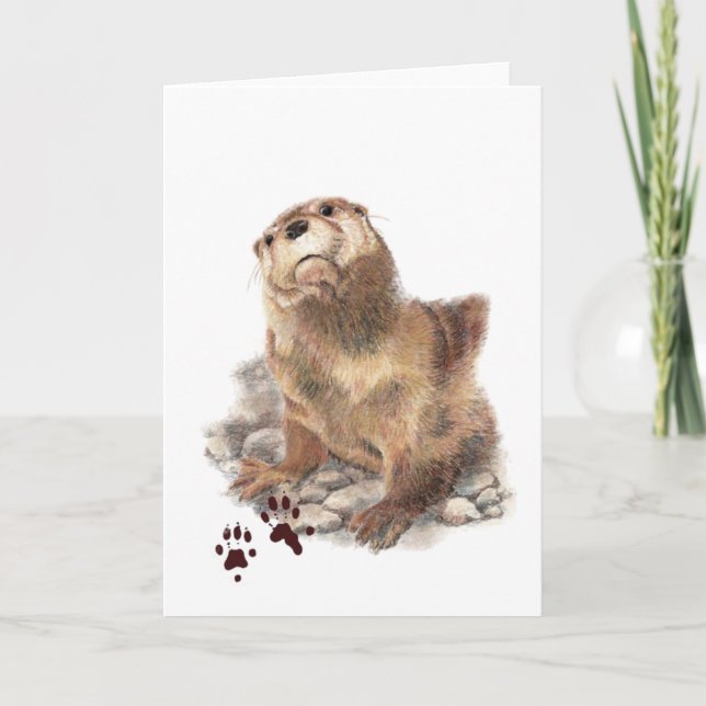 Cute River Otter, Animal Tracks, Wildlife Card (Front)