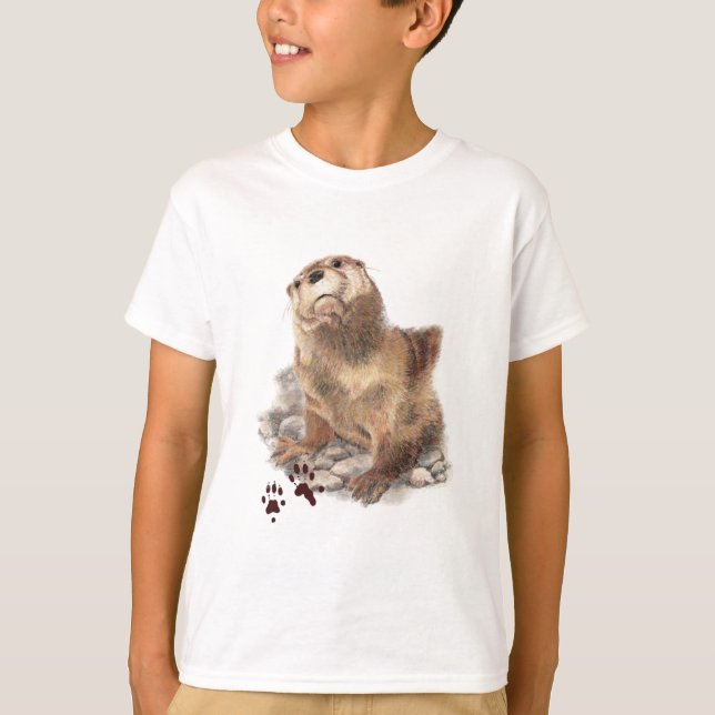 Cute River Otter, Animal Tracks, Wildlife T-Shirt (Front)