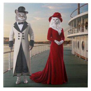 Cute Riverboat Cats Decorative Tile