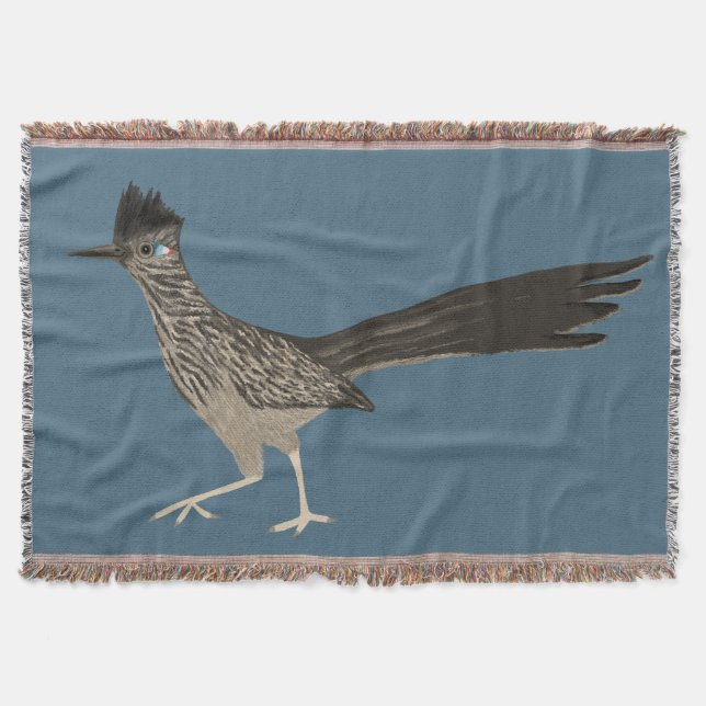 Cute Roadrunner Coloured Pencil Art Throw Blanket (Front)