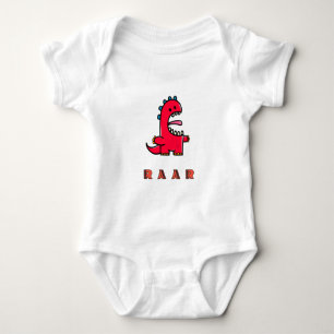 Cute Roaring Red Dinosaur RAAR Baby Bodysuit