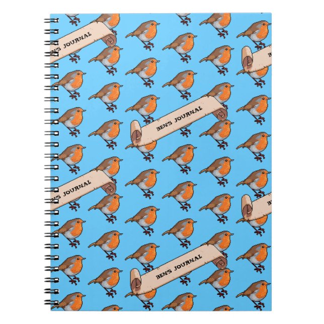 Cute Robin Add Your Name Retro Pixel Art Pattern Notebook (Front)