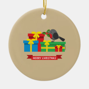 Cute Robin And The Four Colourful Gifts Ceramic Ornament