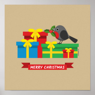 Cute Robin And The Four Colourful Gifts Poster