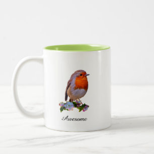 Cute Robin Bird & Personalized Text Two-Tone Coffee Mug