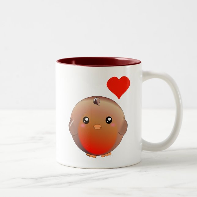 Cute Robin Bird Two-Tone Coffee Mug (Right)