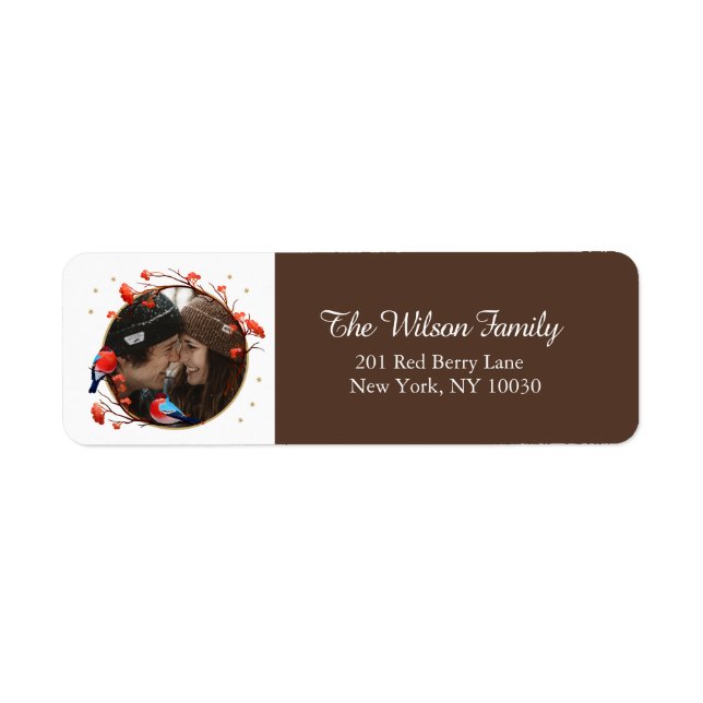 Cute Robin Birds Berries Wreath Christmas Photo (Front)