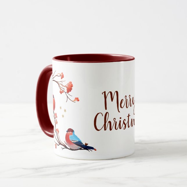 Cute Robin Birds On Red Berry Branch Christmas Mug (Front Left)