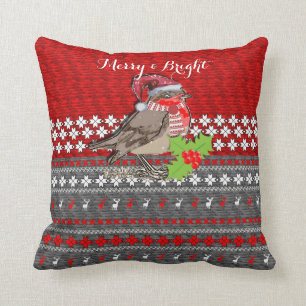Cute Robin Christmas Themed Home Decor Throw Pillow