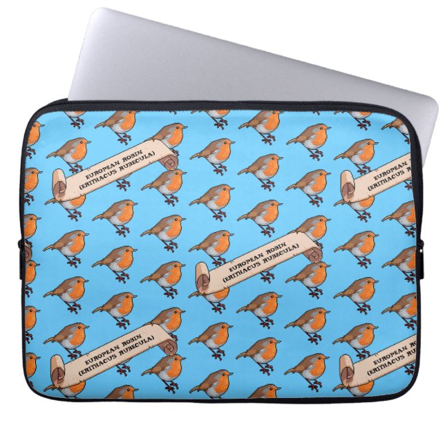 Cute Robin European Robin Erithacus Rubecula Retro Laptop Sleeve (Front)