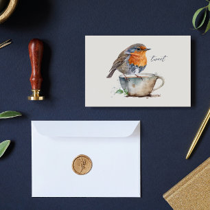 Cute Robin Orange Oiseau Teacup Aquarelle