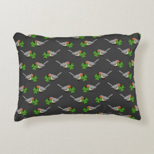 Cute Robin with Shamrock Clover Cartoon Accent Pillow