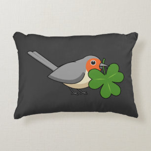 Cute Robin with Shamrock Clover Cartoon Accent Pillow