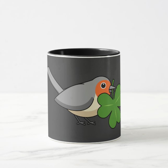 Cute Robin with Shamrock Clover Cartoon Mug (Center)