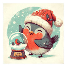 Cute Robin With Snowglobe Kids Room Wall Art