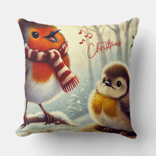 Cute Robins, Frozen Christmas  Throw Pillow