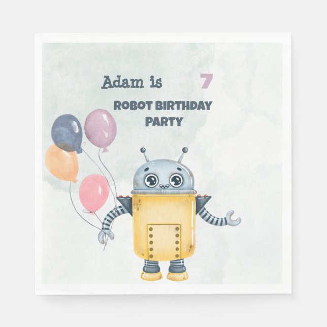 Cute Robot Birthday Party kids Napkin (Front)