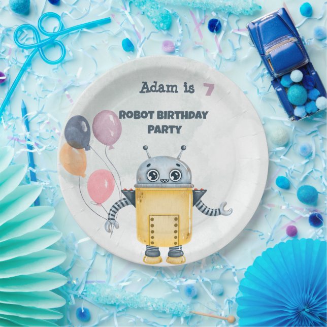 Cute Robot Birthday Party kids Paper Plate (Party)