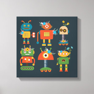 Cute robot children's design canvas print