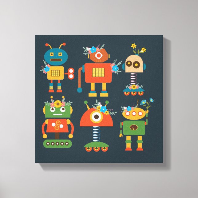 Cute robot children's design canvas print (Front)