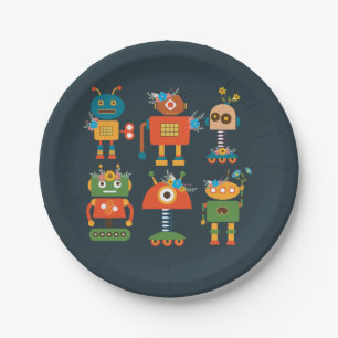 Cute robot children's design paper plate