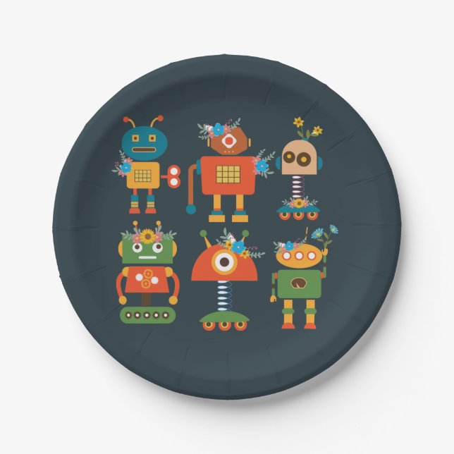 Cute robot children's design paper plate (Front)