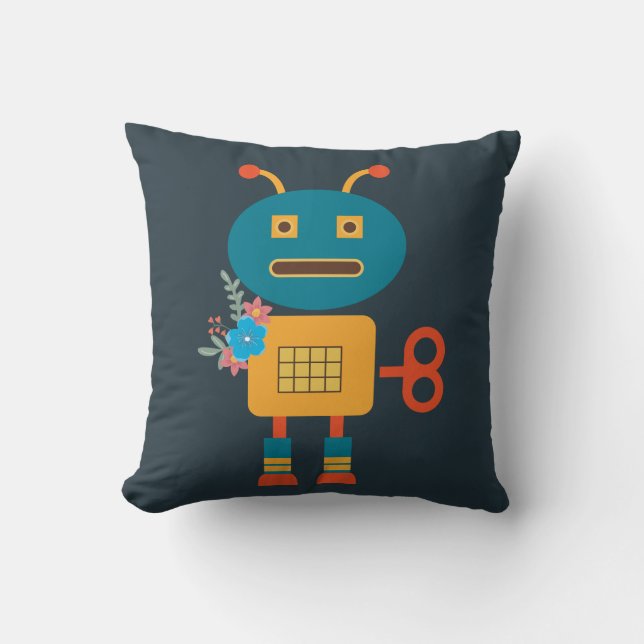 Cute robot children's design throw pillow (Front)