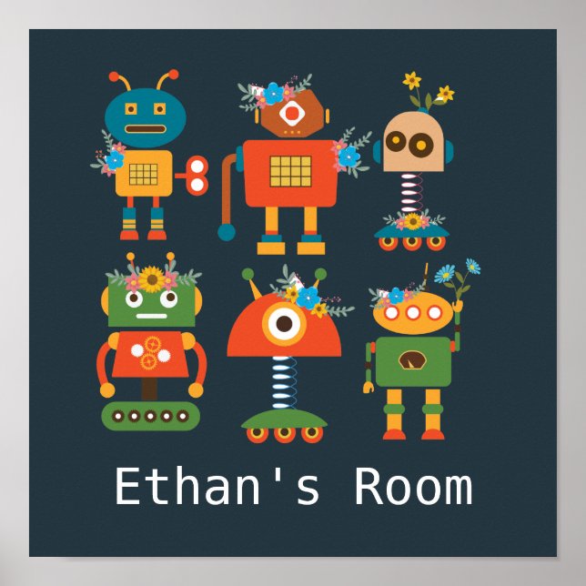 Cute robot children's room design poster (Front)