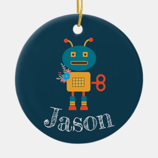 Cute robot Christmas Ceramic Ornament (Front)
