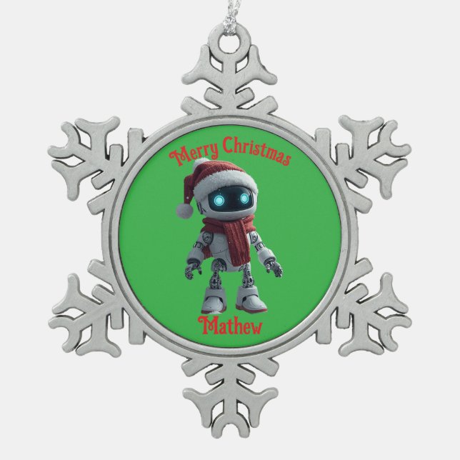 cute robot Christmas Snowflake Framed Ornament (Front)