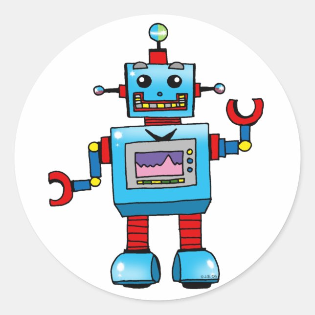 Cute robot classic round sticker (Front)