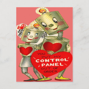 Cute Robot Couple Light Heart Valentine Holiday Postcard