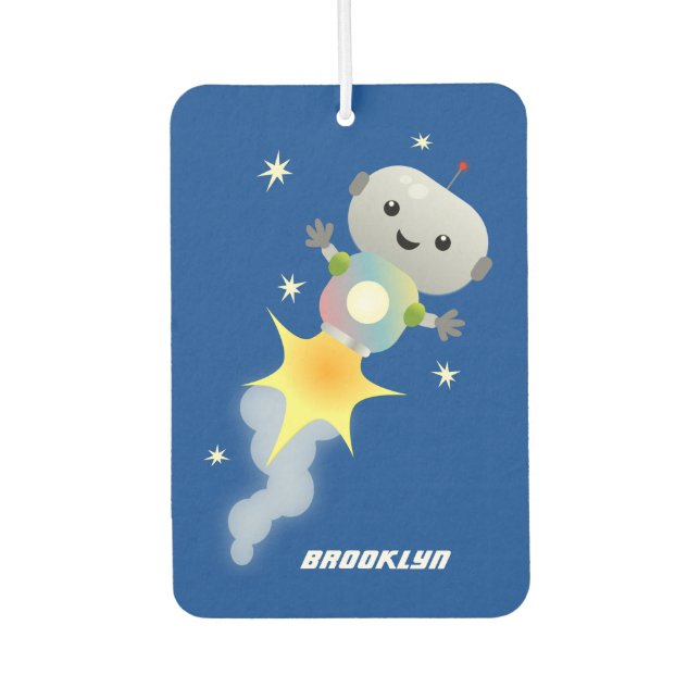 Cute robot flying in space cartoon illustration  air freshener (Front)