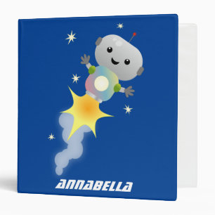 Cute robot flying in space cartoon illustration binder
