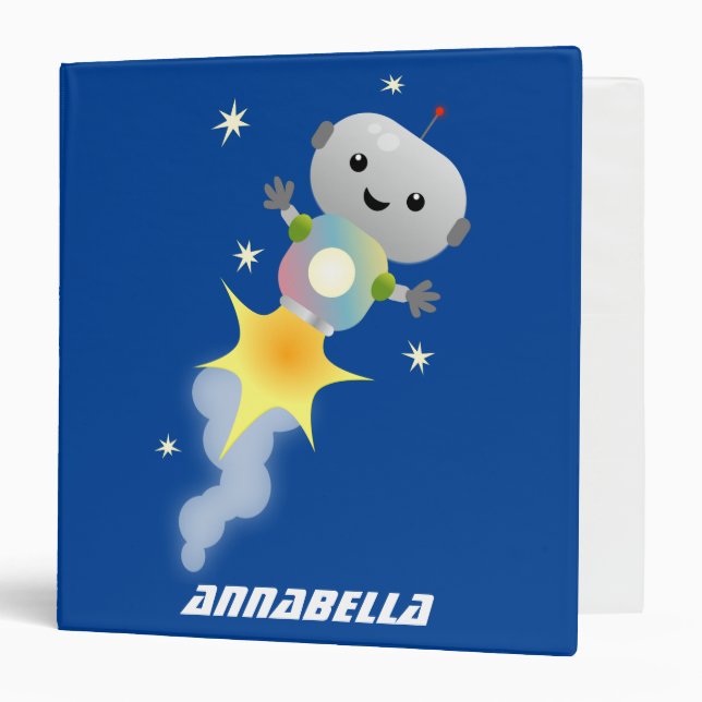 Cute robot flying in space cartoon illustration binder (Front/Inside)