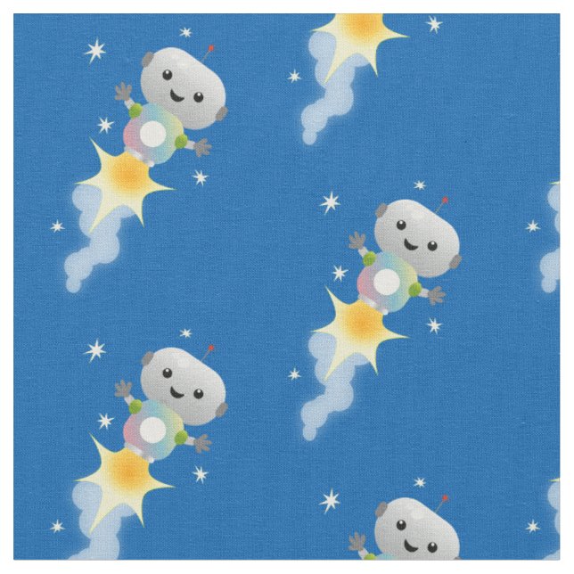 Cute robot flying in space cartoon illustration fabric (Close Up)