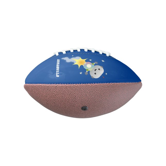 Cute robot flying in space cartoon illustration football (Rotated 270)