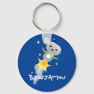 Cute robot flying in space cartoon illustration keychain