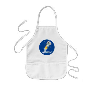 Cute robot flying in space cartoon illustration kids apron