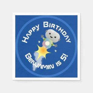 Cute robot flying in space cartoon illustration napkin