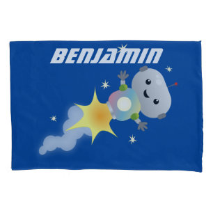 Cute robot flying in space cartoon illustration pillowcase