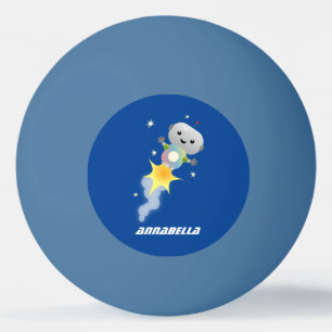 Cute robot flying in space cartoon illustration  ping pong ball