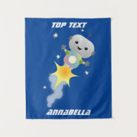 Cute robot flying in space cartoon illustration